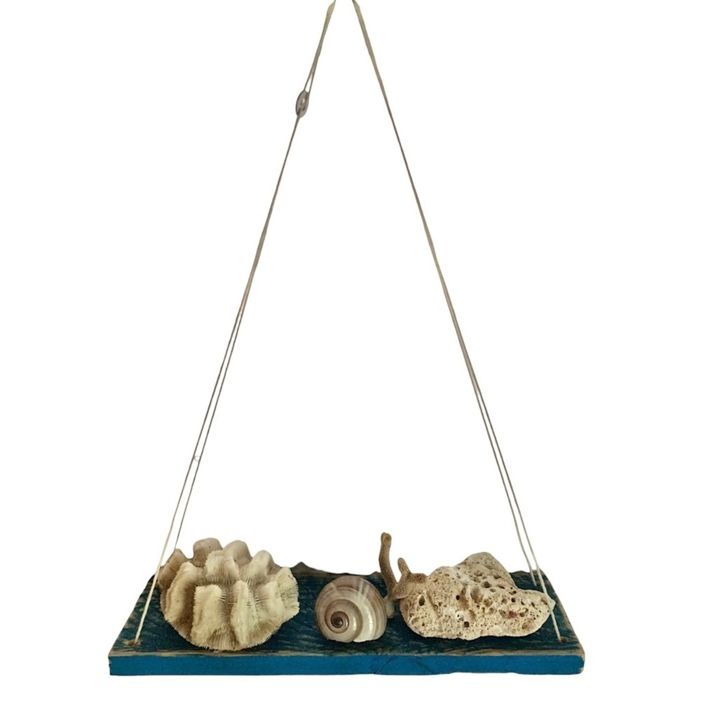 Rustic Distressed Nautical Blue Reclaimed Wood Hanging Wall Shelf